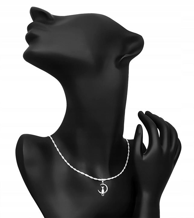 ŁAŃCUSZEK SREBRNY NASZYJNIK KOT KOTEK SREBRO 925 SINGAPUR 45cm NA PREZENT