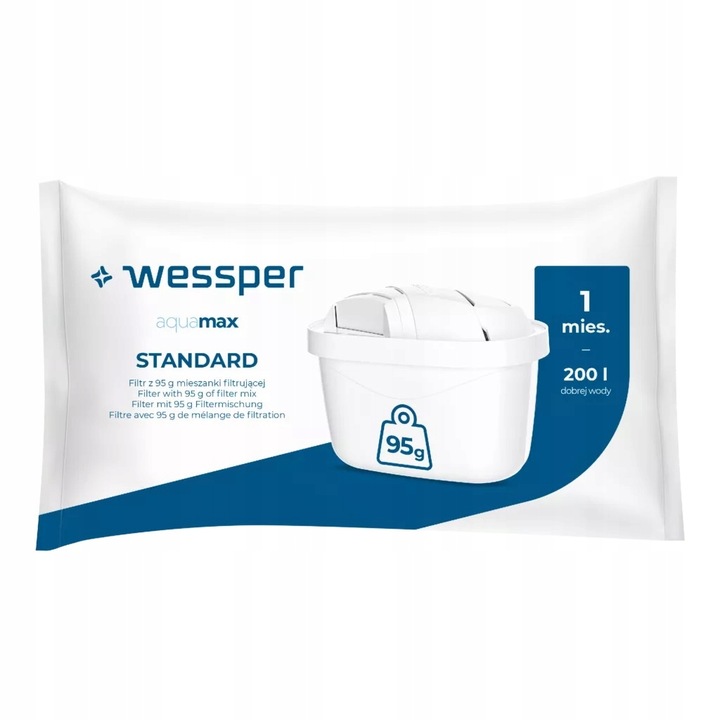 Dzbanek filtrujący SZKLANY 3l WESSPER D2 BOROSILICATE BIAŁY + 4X WKŁAD