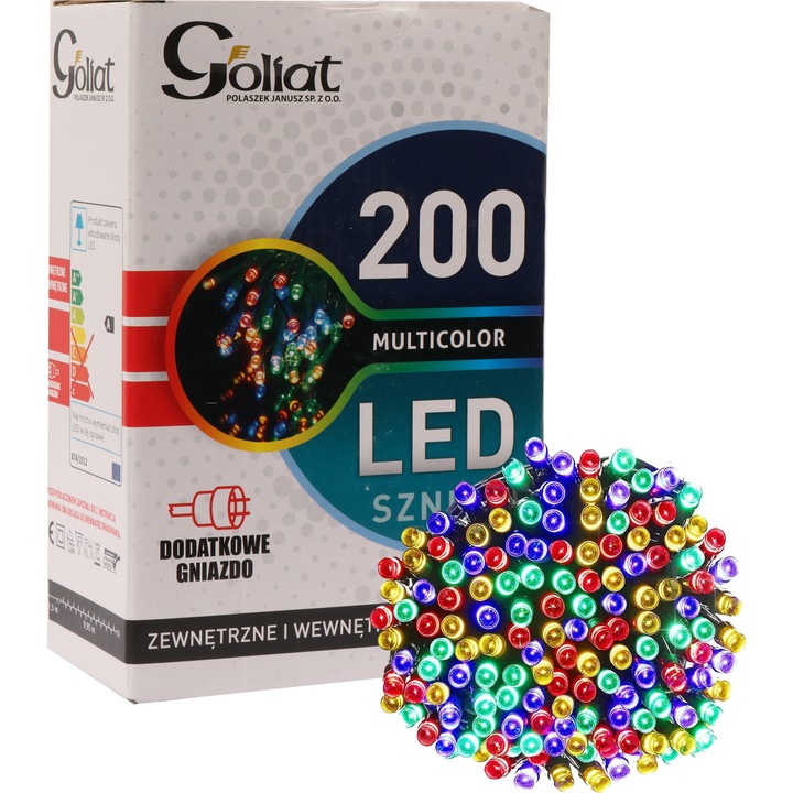 LAMPKI ŚWIĄTECZNE z dodatkowym gniazdem 200LED 10m zewnętrzne na ogród dom