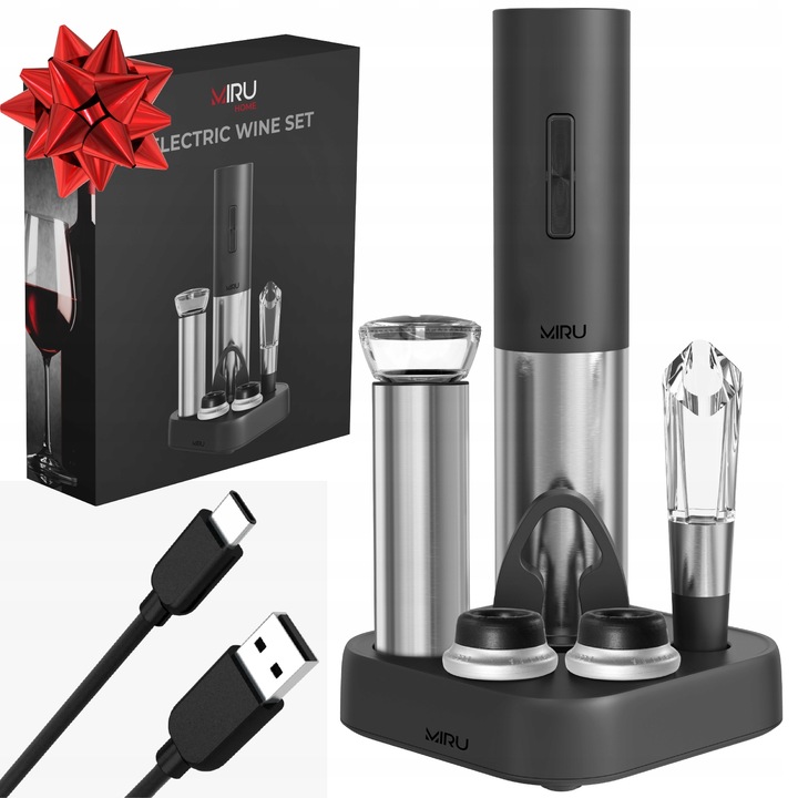 ELEKTRYCZNY KORKOCIĄG OTWIERACZ DO BUTELEK WINA, CZARNY ZESTAW NA PREZENT
