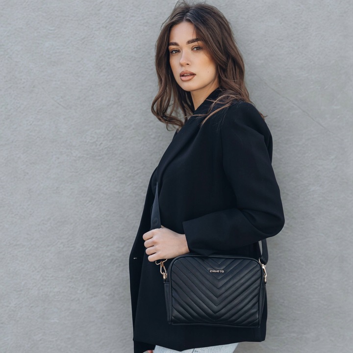 Torebka damska ekoskóra crossbody pikowana V szeroki pasek na ramię ZAGATTO