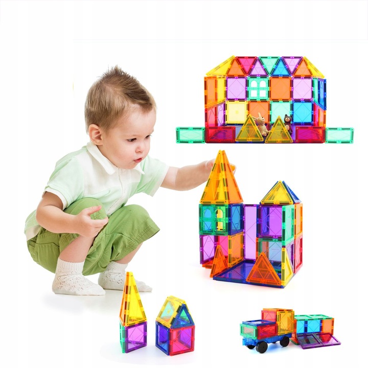 KLOCKI MAGNETYCZNE 3D 100 ELEMENTÓW KOLOROWE EDUKACYJNE ZESTAW DLA DZIECI