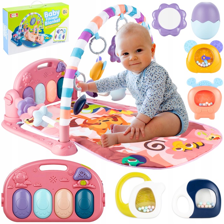 MATA EDUKACYJNA INTERAKTYWNA Z PIANINKIEM GRZECHOTKI GRYZAKI DLA NIEMOWLĄT