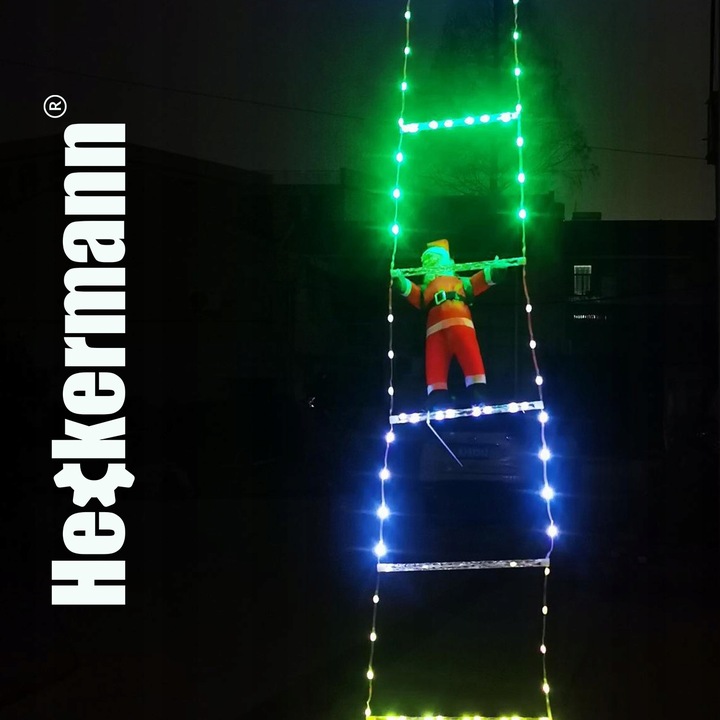 ŚWIĄTECZNA DEKORACJA LED MIKOŁAJ WSPINAJĄCY SIĘ PO DRABINIE ŚWIECĄCY 330cm