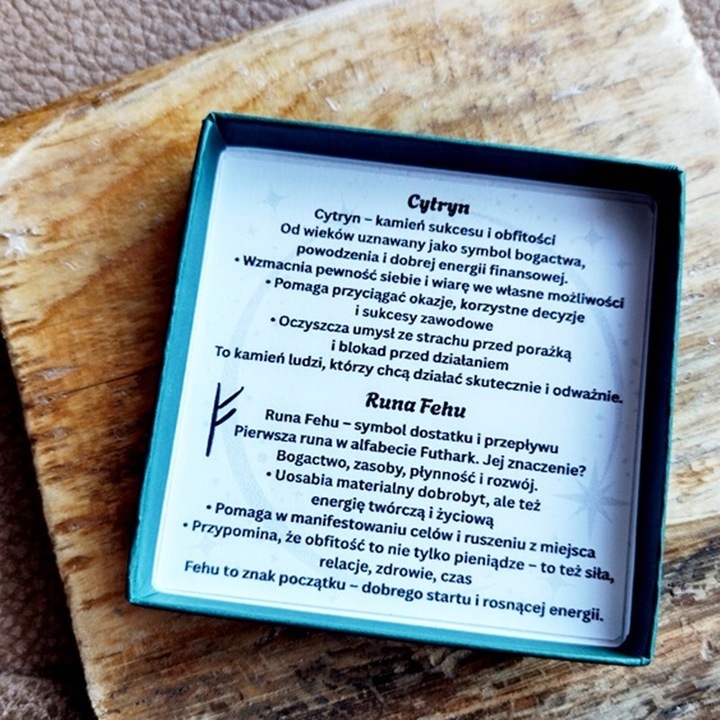 Bransoletka Męska Talizman Obfitości CYTRYN Runa FEHU Bogactwo Pieniądze