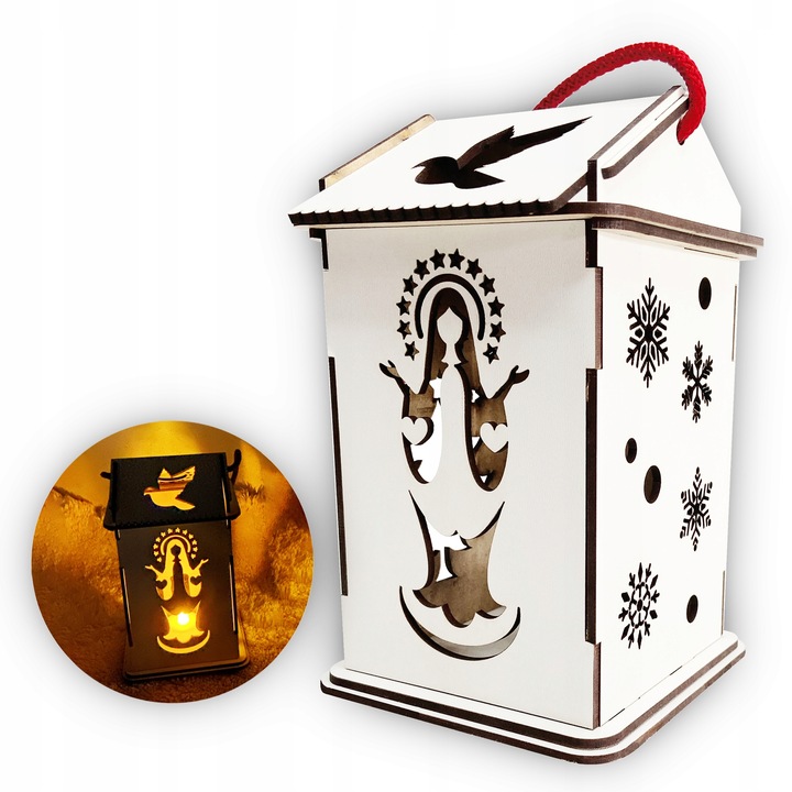 LAMPION ADWENTOWY NA RORATY BIAŁY PODŚWIETLANY