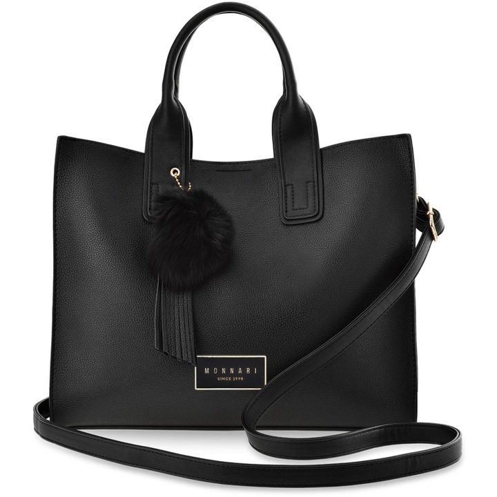 Klasyczna TORBA Torebka MONNARI SHOPPER Duża Czarna Pojemna 3 Komorowa Logo