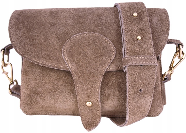 Zamszowa Torebka włoska MOKKA nerka listonoszka MAXI DUŻA WERSJA Pelle