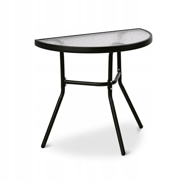 Stolik Metalowy Półokrągły ze Szklanym Blatem Hartowanym do Balkonu Taras