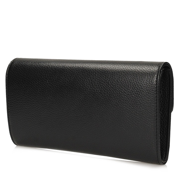 Kopertówka Damska Skóra Naturalna Elegancka Wyjściowa Pojemna Czarna E68