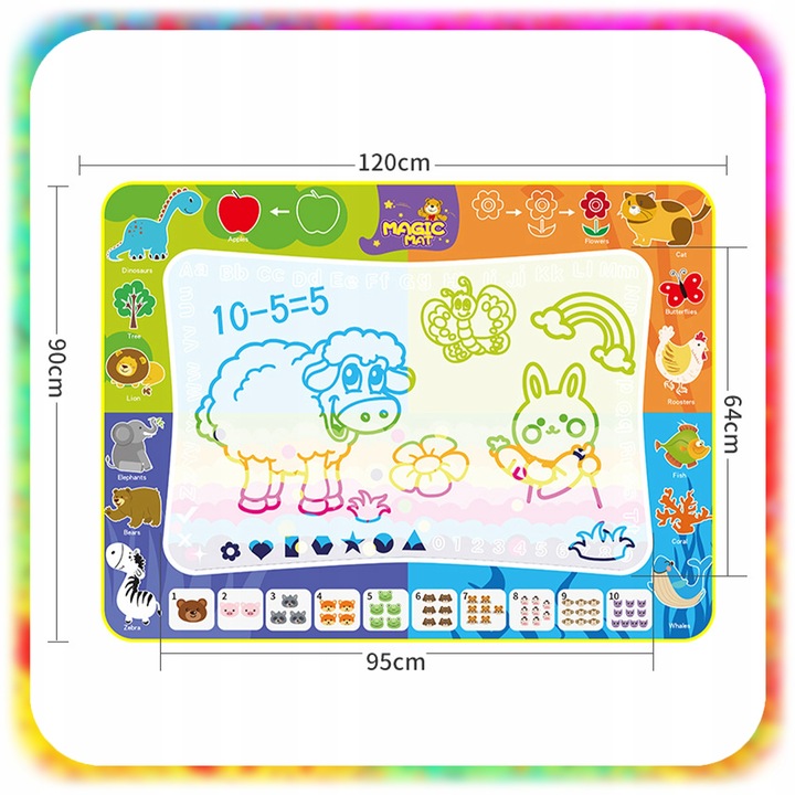 MATA WODNA DO MALOWANIA RYSOWANIA 120x90 Pieczątki Formy Pisaki ZESTAW XXL