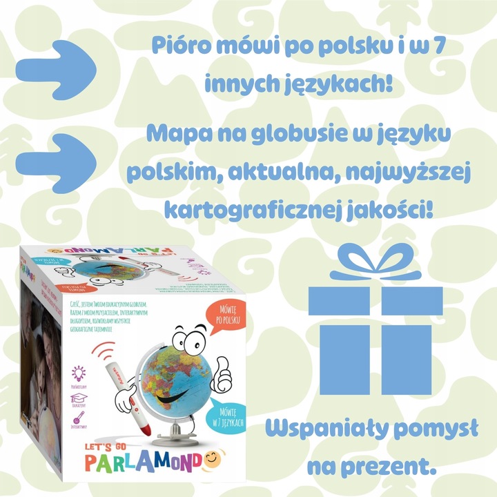 Globus ARTGLOB interaktywny podświetlany 8 JĘZYKÓW w tym POLSKI PARLAMONDO