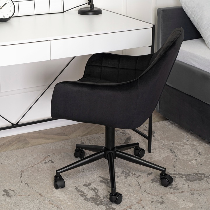 Krzesło Obrotowe Fotel Młodzieżowy Obrotowy Dla Dziecka Czarny Welur LUCY