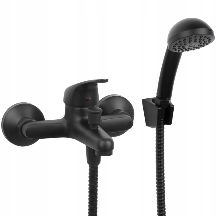 Bateria wannowa z prysznicem czarna ścienna kran DO WANNY słuchawka z wężem