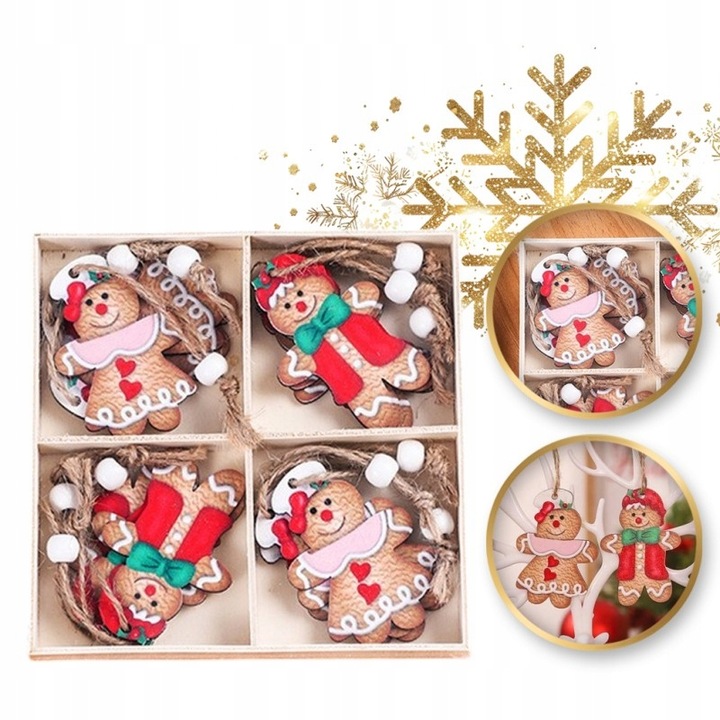 Komplet zawieszek choinkowych PIERNICZKI drewniane 12 sztuk w opakowaniu