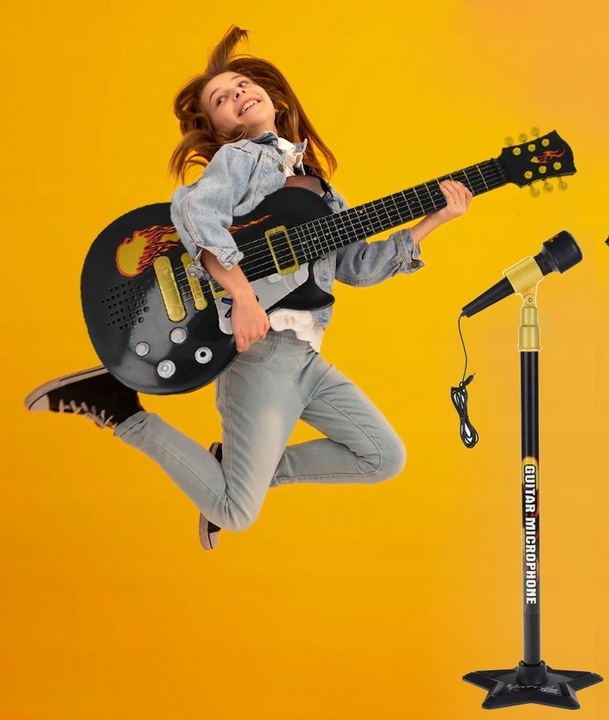 Gitara DLA DZIECI Elektryczna Na Baterie + Mikrofon Na Statywie + 6 melodii