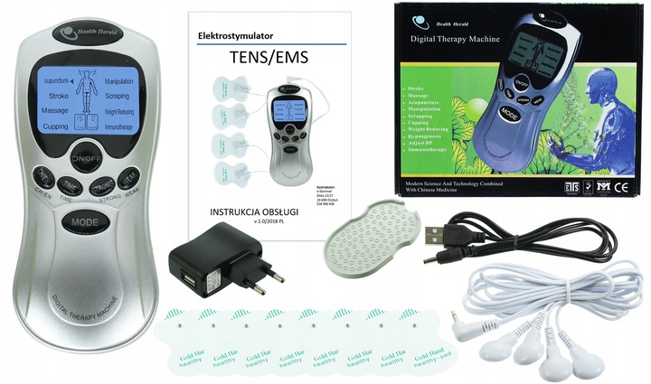 ELEKTROSTYMULATOR MIĘŚNI NERWÓW TENS EMS MOCNY SET