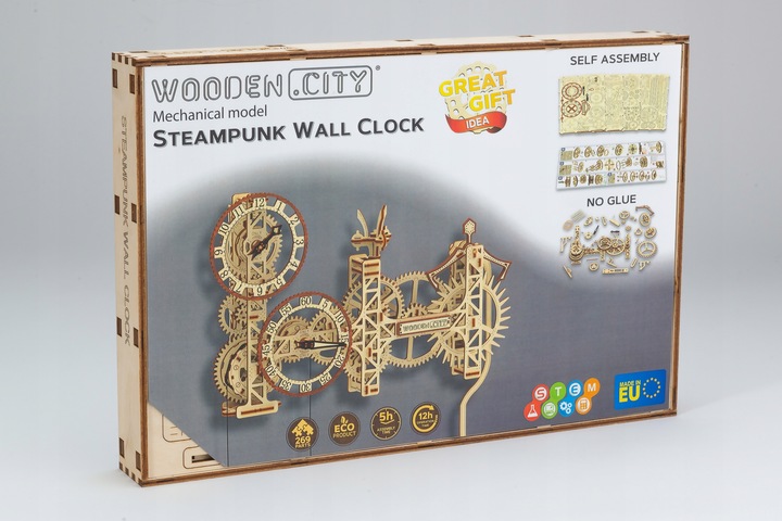 Drewniany Zegar Steampunk Wooden.City Puzzle 3D