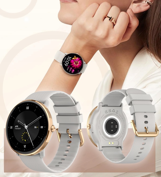 SMARTWATCH DAMSKI AMOLED FUNKCJA ROZMOWY SMS CIŚNIENIOMIERZ POMIAR TĘTNA