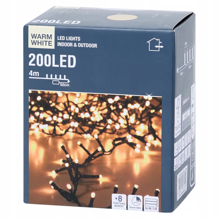 Lampki NA BATERIE świąteczne choinkowe 200 LED 4m ciepłe oświetlenie ZEW.