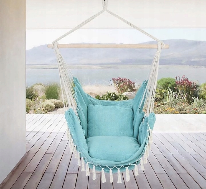 KRZESŁO BRAZYLIJSKIE FOTEL WISZĄCY BRAZYLIJSKI HUŚTAWKA HAMAK BALKON TURKUS