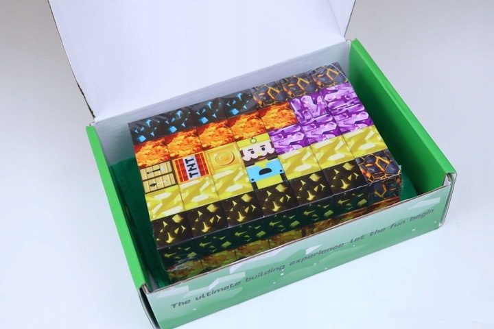 KLOCKI MAGNETYCZNE MINECRAFT KLOCKI SZEŚCIANY 100 KLOCKÓW + 1 FIGURKA MOCNE