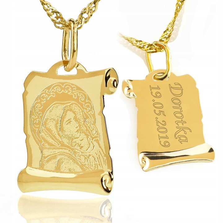 Złoty Medalik 585 z Łańcuszkiem na Chrzest Pamiątka Chrztu Grawer Gratis