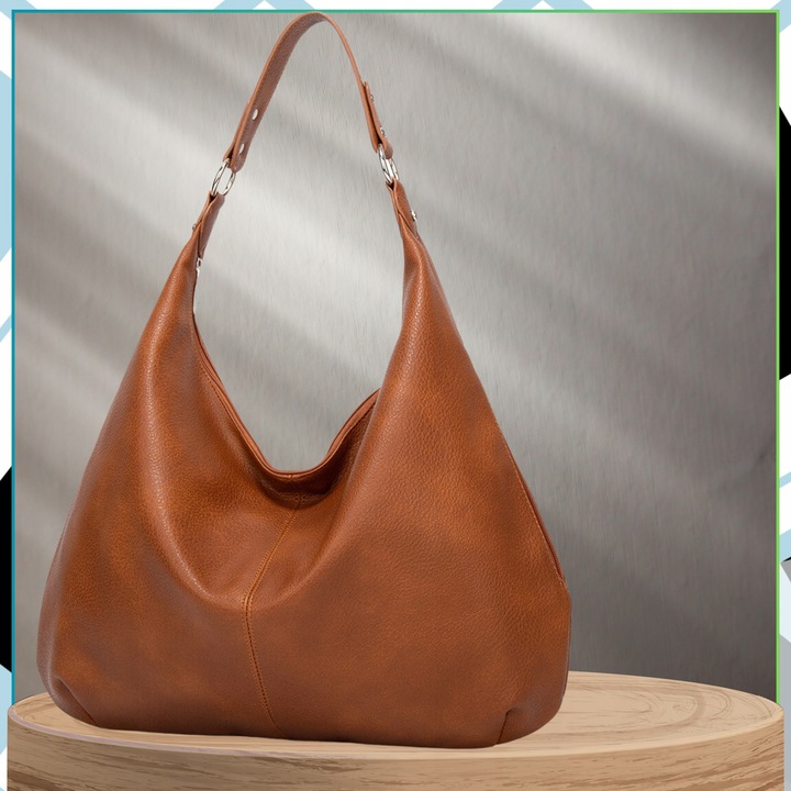 Damska Torebka Skórzana Brązowa Worek Pojemna A4 Duża Na Ramię Pasek Skóra