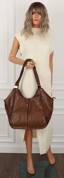 Torebka Damska na Ramię Włoskiej Marki Torba Miejska Shopper L16730 Brązowa