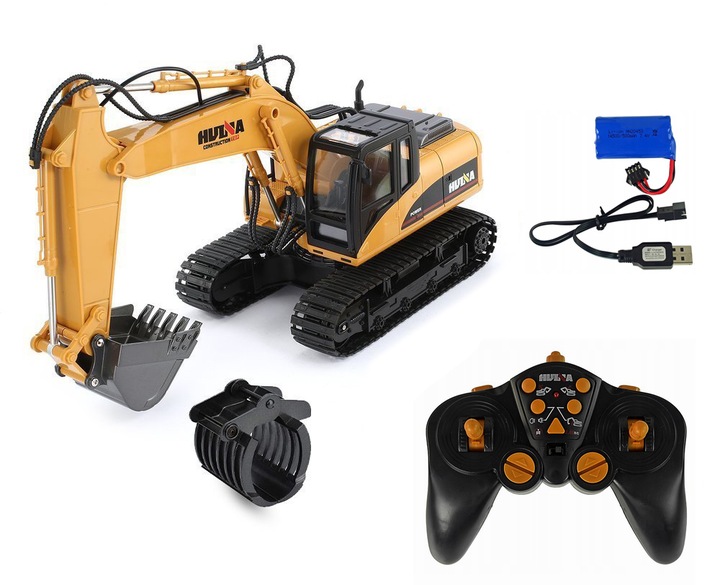 MOCNA KOPARKA ZDALNIE STEROWANA GĄSIENICOWA RC + CHWYTAK 2w1 METAL + PILOT