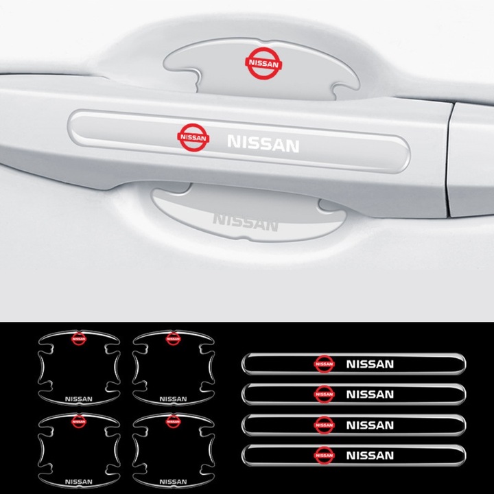Przezroczyste Naklejki Pod Klamki drzwi samochodu NISSAN z Logo 8 szt