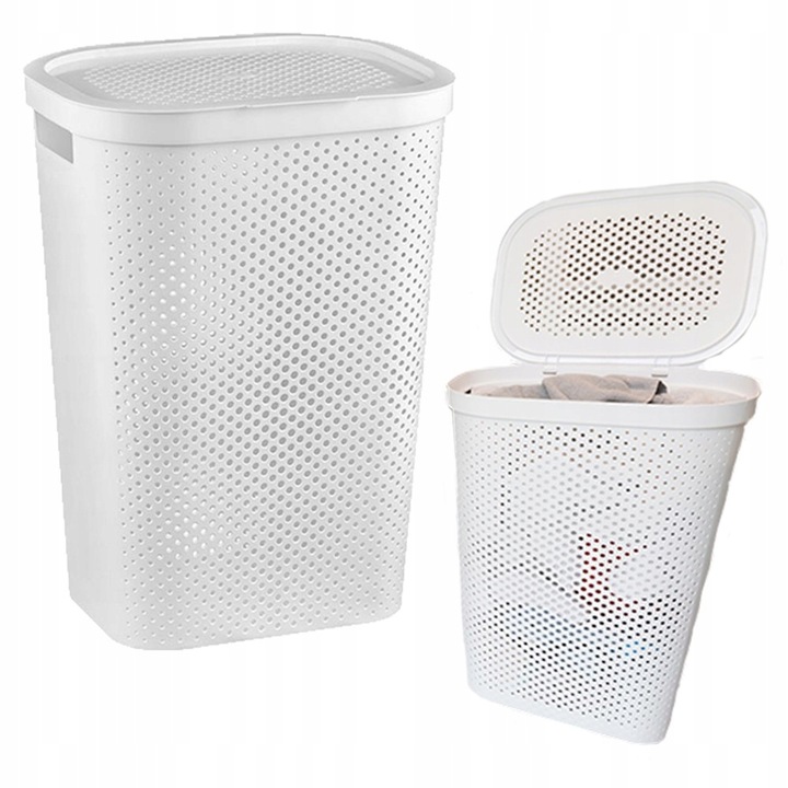 Kosz na Pranie Bieliznę 60L Curver Pojemnik do Łazienki z Kalpą Pokrywą