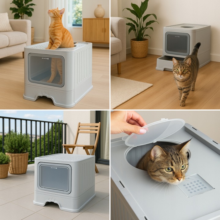 KUWETA DLA KOTA Z SZUFLADĄ ZAMKNIĘTA DUŻA KRYTA NA ŻWIREK TOALETA ŁOPATKA