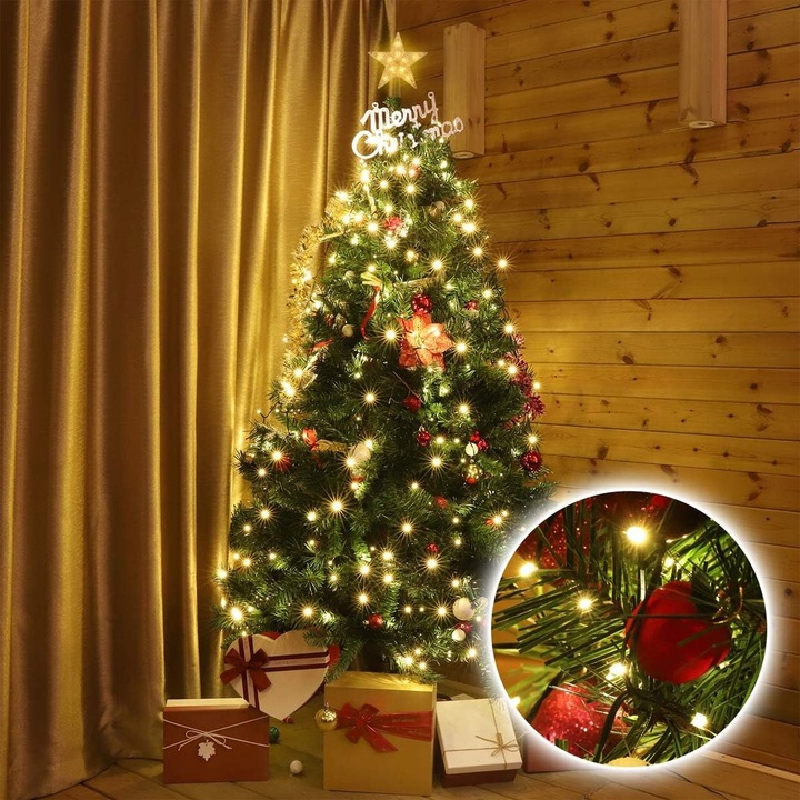 Lampki choinkowe z pierścieniem i gwiazdą 2m 8 pasm 280 LED Ciepła biel