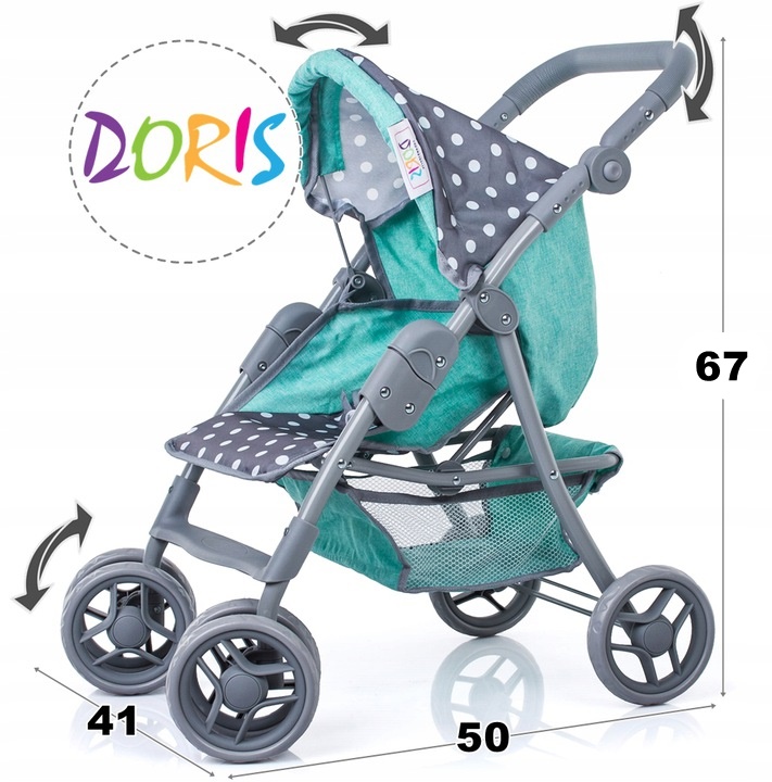 Wózek z lalką Doris SPACRÓWKA DLA LALEK + Duża INTERAKTYWNA LALKA BOBAS