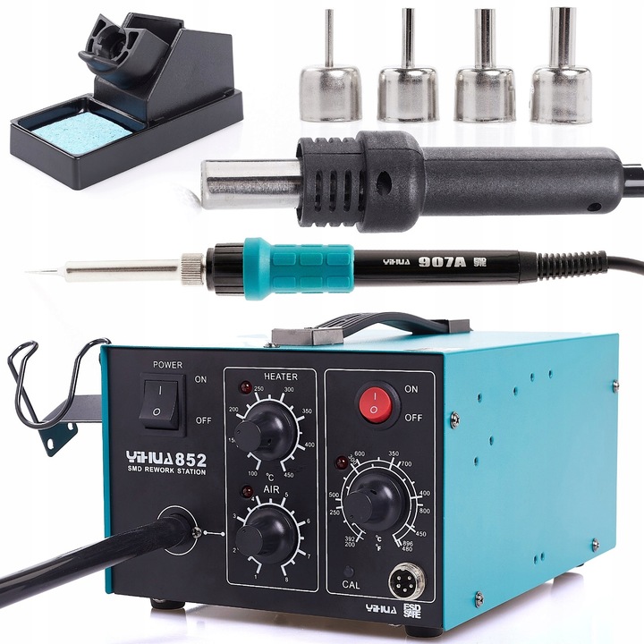 STACJA LUTOWNICZA LUTOWNICA 2W1 HOT-AIR 852 Z KOMPRESOREM TECHREBAL 660W