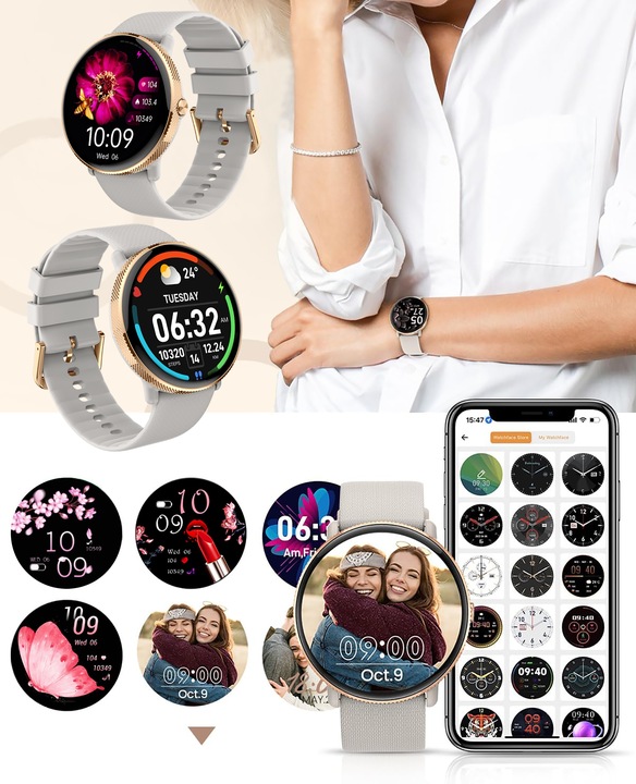 SMARTWATCH DAMSKI AMOLED FUNKCJA ROZMOWY SMS CIŚNIENIOMIERZ POMIAR TĘTNA