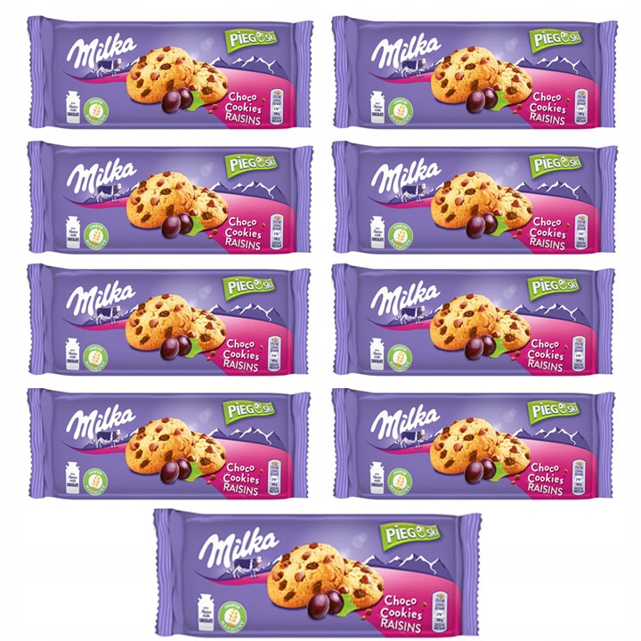 9x Milka Pieguski Choco Cookie Raisins 135