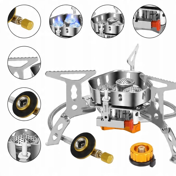 6800W Doskonała MINI kuchenka turystyczna gazowa na kartusze z adapterem