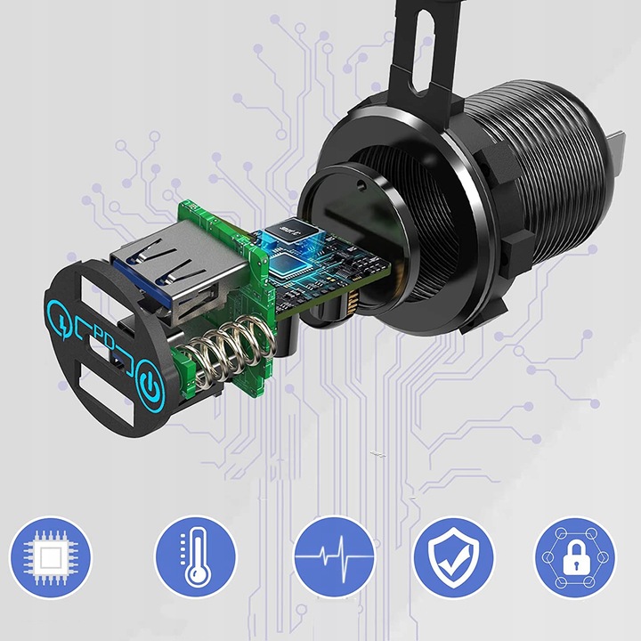 GNIAZDO ŁADOWARKA SAMOCHÓD QC3.0 3xUSB 12V-24V