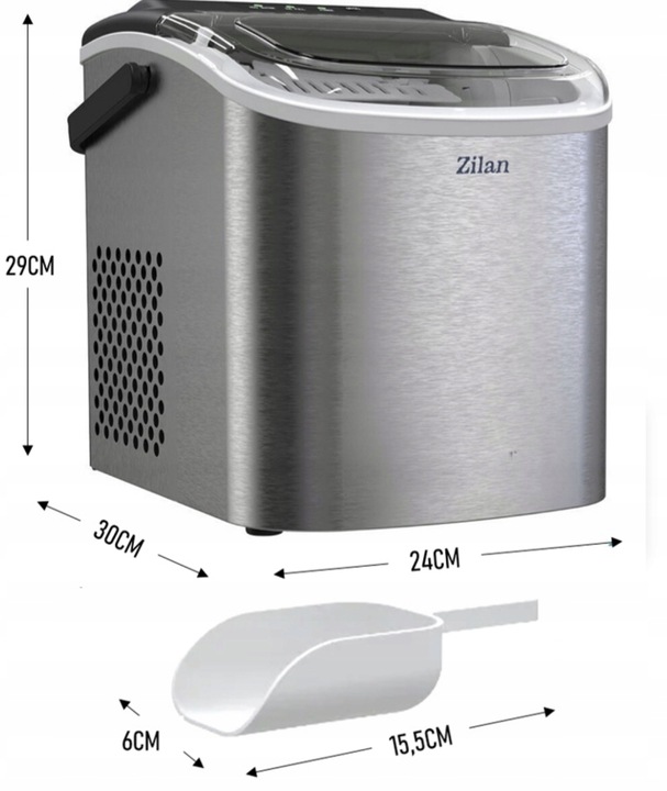 Kostkarka do lodu Zilan ICE MAKER 15KG srebrny/szary 95 W