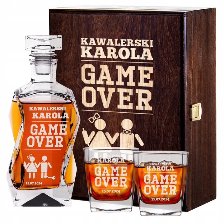 PREZENT NA WIECZÓR KAWALERSKI KARAFKA Z GRAWEREM SZKLANKI DO WHISKY GRAWER