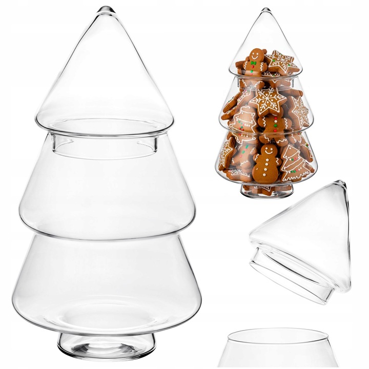 BOMBONIERKA CHOINKA SZKLANY POJEMNIK NA PIERNICZKI DEKORACJA ŚWIĄTECZNA