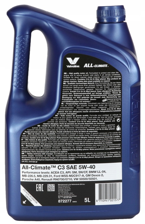 VALVOLINE ALL CLIMATE 5W40 C3 5L