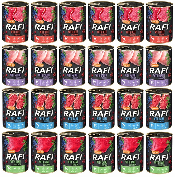 Mokra Karma dla psa RAFI Mix Smaków 24 x 400g Dolina Noteci