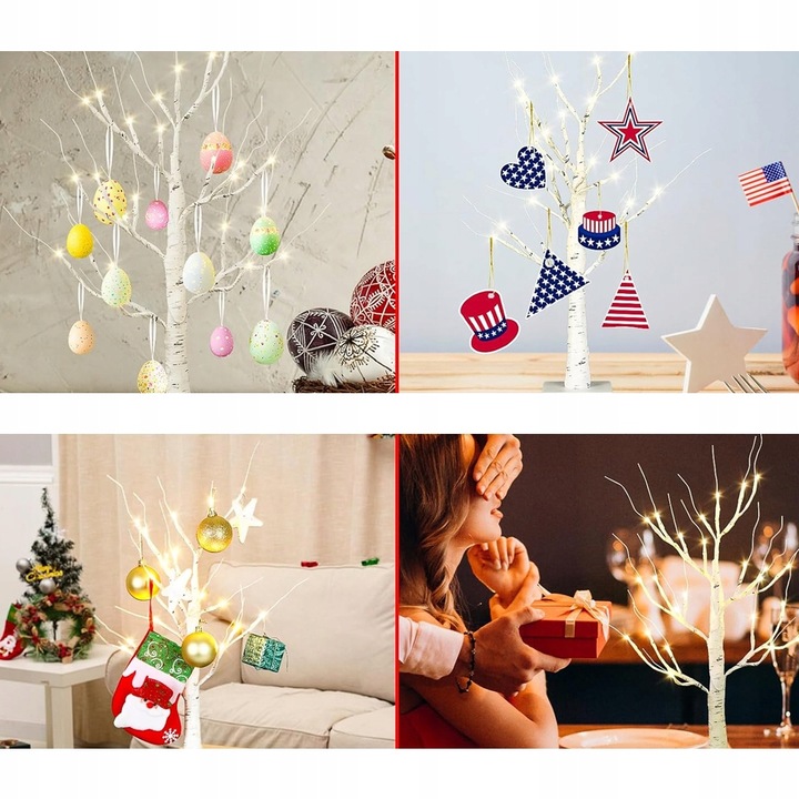 ZESTAW 2 BRZOZOWYCH DEKORACJI LED UNIWERSALNA OZDOBA NA KAŻDĄ PORĘ ROKU