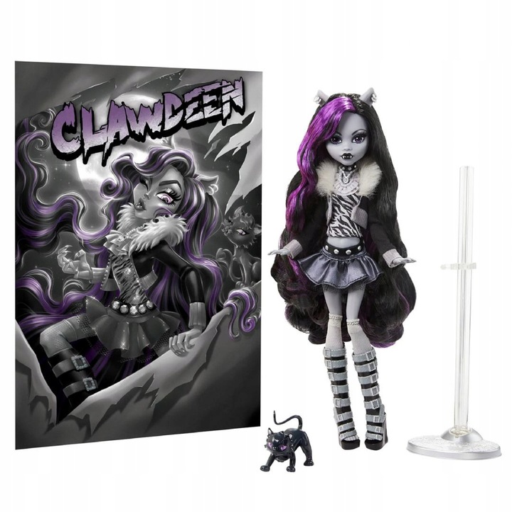 LALKA MONSTER HIGH REEL DRAMA Clawdeen Wolf + kot Crescento