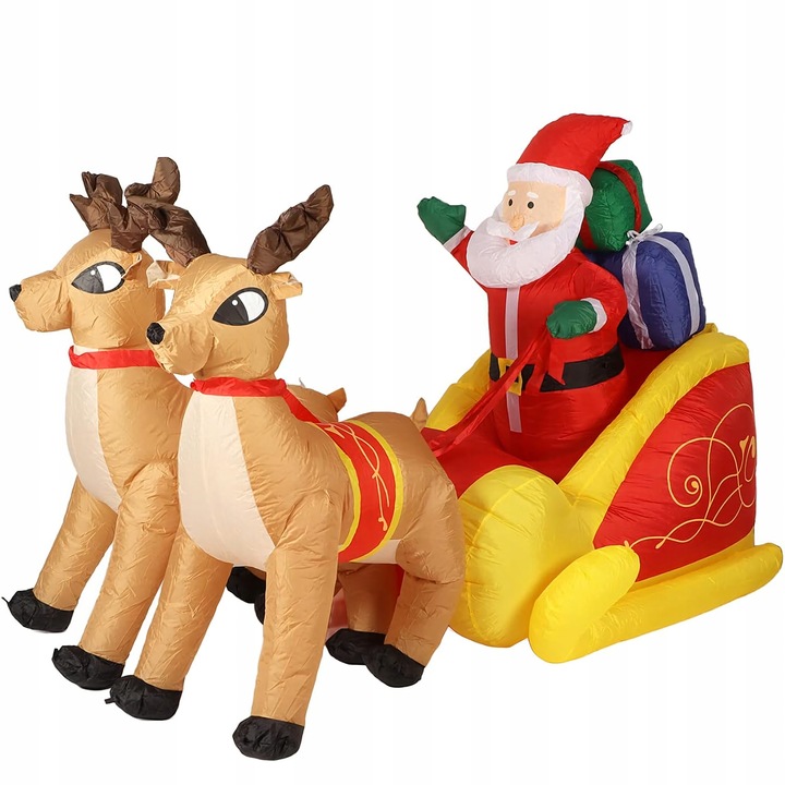 DMUCHANY MIKOŁAJ 2,2m na SANIACH RENIFERY Ozdoba Świąteczna Dekoracja Duży