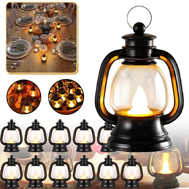 12 szt Mini Latarni w Stylu Vintage, Olejowa, Wisząca Latarnia Naftowa,LED