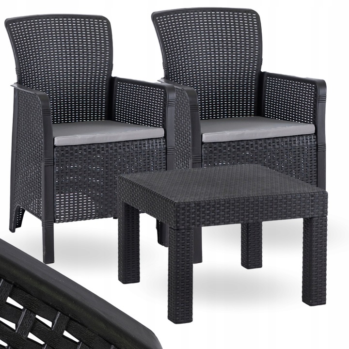 Zestaw Meble Ogrodowe Technorattan Na Taras Ogród Komplet Czarne FRESNO